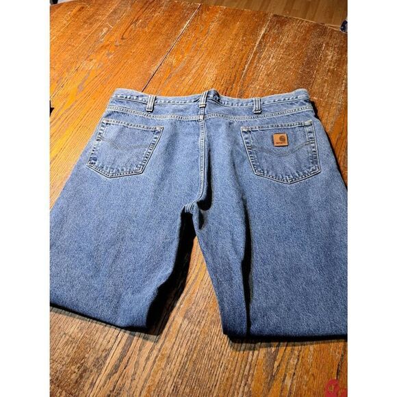 42x32 Carhartt Traditional Fit Straight Leg Denim Blue Jeans w Pockets Belt Loop - Picture 5 of 5
